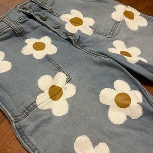 Hand painted daisies straight leg jeans